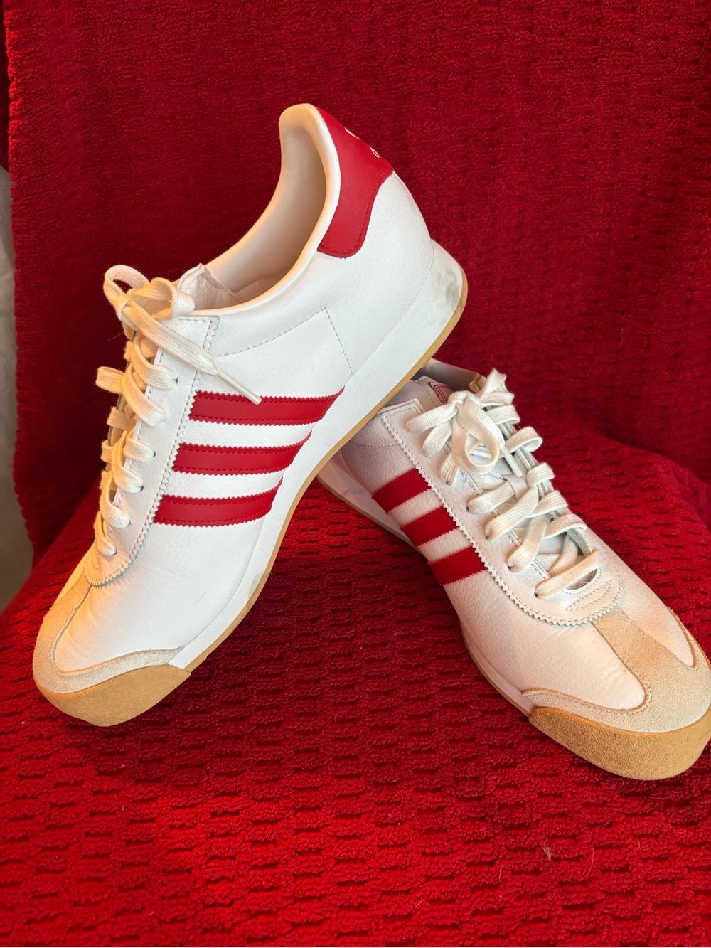 adidas Samoa White and Red Low-Top Sneakers